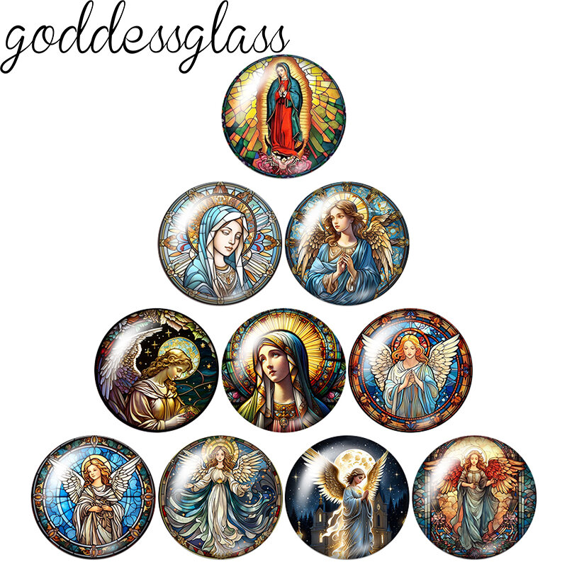 Christian Virgin Mary Icon Faith Blessed you 10pcs 12mm/18mm/20mm/25mm Round Photo glass cabochon demo flat back Making findings