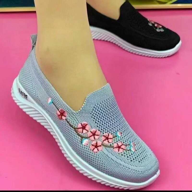 Damskie trampki siatkowe oddychające kwiatowe buty dla matek miękkie jednolity kolor mody obuwie damskie lekkie Zapatos De Mujer