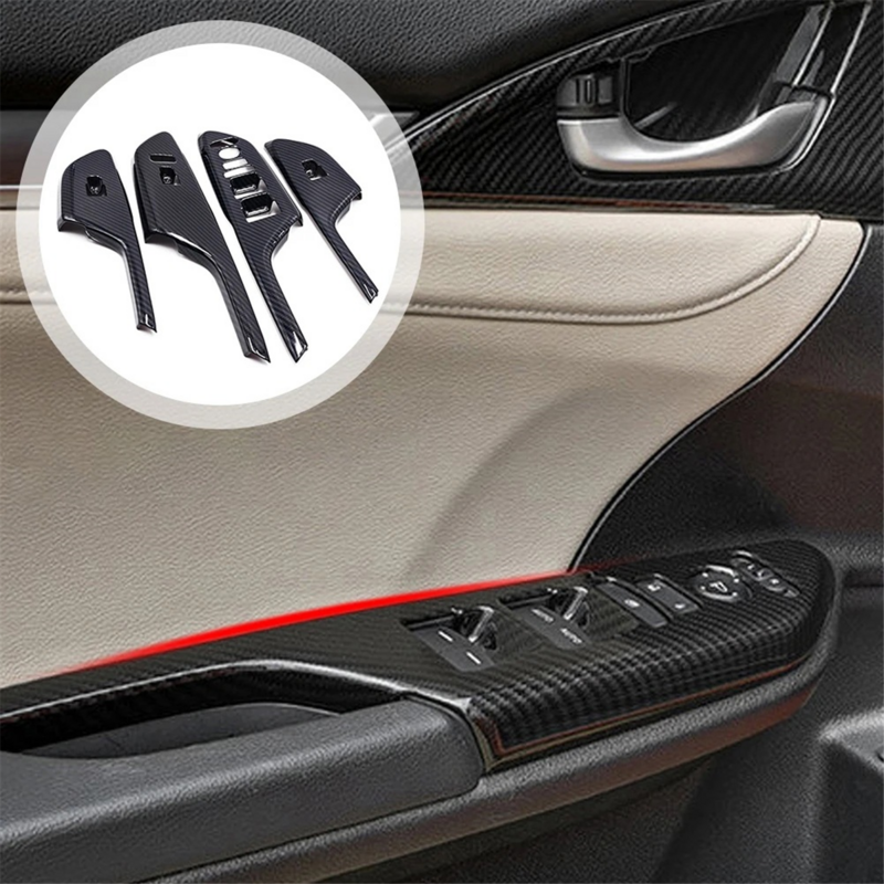 Braço interior de fibra de carbono, botão de vidro, adesivos decorativos para Honda Civic 10Th, 2017, 18, 2019, 2020