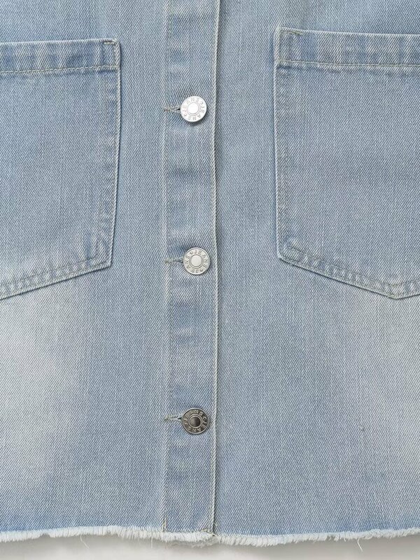 Jaqueta jeans casual curta feminina, casaco retrô, manga comprida, de botão, blusa chique, decoração de bolso, nova moda, 2024