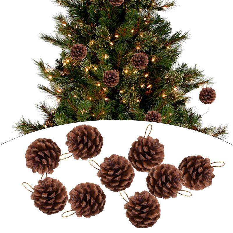 9Pcs Christmas Pine Cones Pendant Rustic with String Mini DIY Crafts for Wedding Indoor Autumn Winter Holiday Party Favors