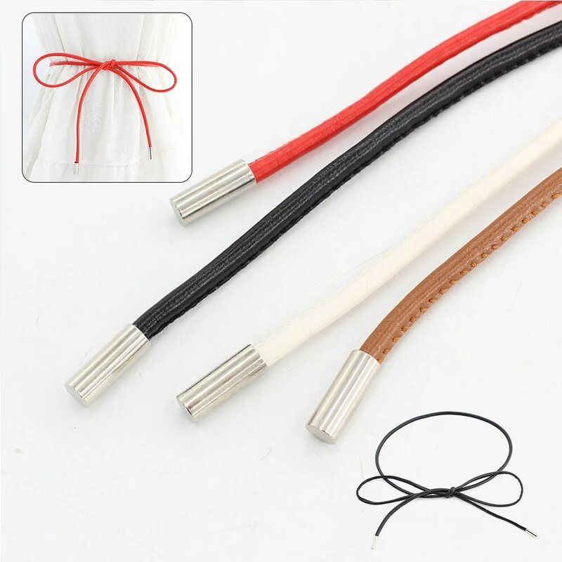 1PC French Vintage Female Waist Chain Thin Belt Simple Decoration Tie With Dress Bow Knotted DIY Faux Leather Women Waist Rope