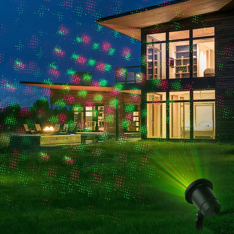 ไฟโปรเจคเตอร์เลเซอร์เคลื่อนที่เต็มท้องฟ้าดาวสีเขียวสีแดงไฟตกแต่งภูมิทัศน์สวนกลางแจ้งไฟ LED ปาร์ตี้คริสต์มาสเวที