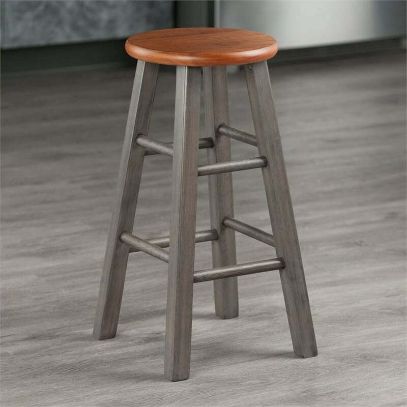 24" Counter Height Stool Kitchen Backless Teak Finish Wood Bar Chair