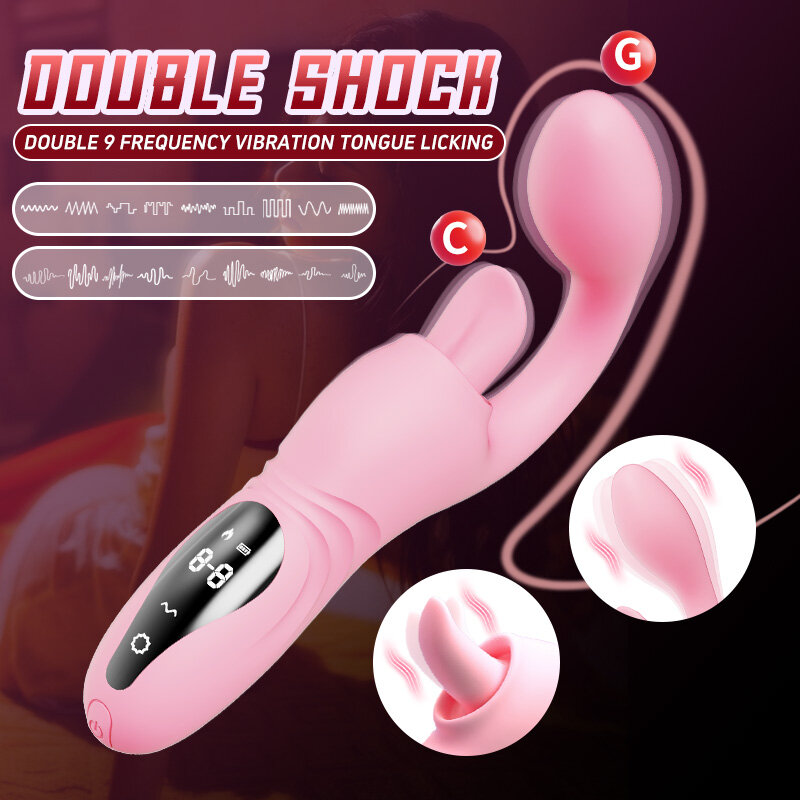 Consolador telescópico LED para mujer, vibrador para estimulación del clítoris y Vagina, varita vibradora de doble estimulación, Juguetes sexuales calentables