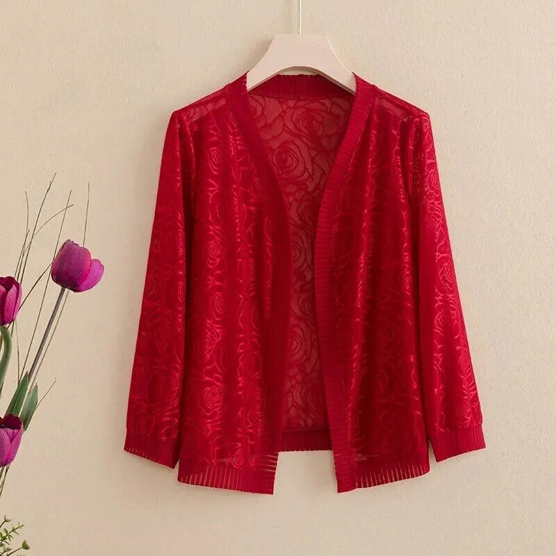 2024 NEW Hollow Rose Summer Short Coat Top For Women Sun Protection Coat Cardigan Thin Jacket Paired With Dress Shawl Female