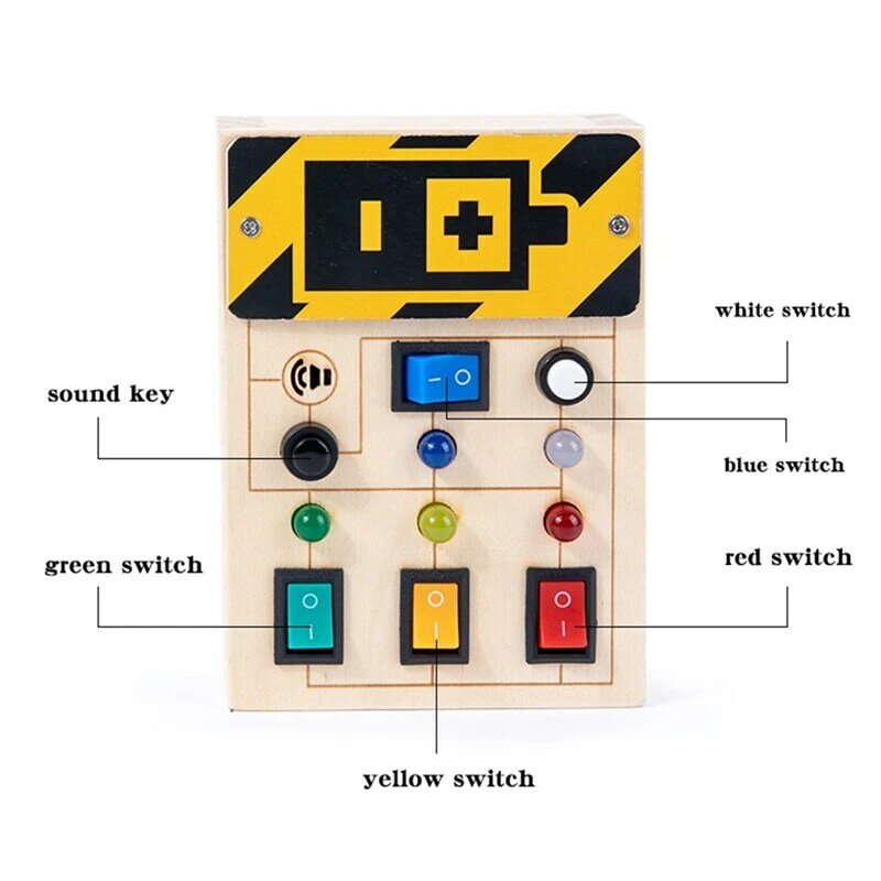 1 PCS Power Baby Montessori Wooden Busy Board With LED Light Wood Color Wooden For Toddlers 1-3Y Toggle Switch Toy