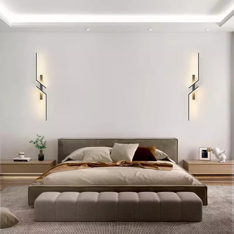 Lámpara de pared larga minimalista moderna, creativa, dormitorio, mesita de noche, rejilla, sala de estar, TV, sofá, Fondo de pared