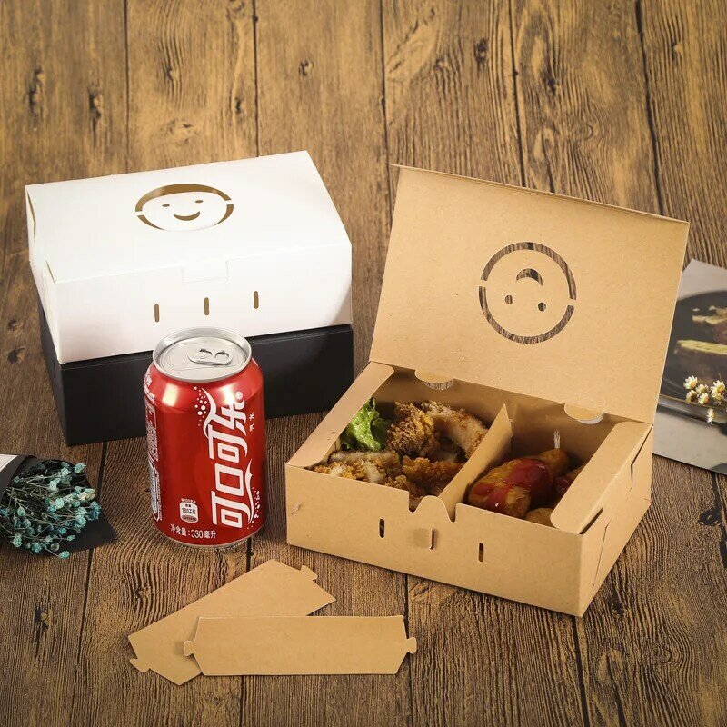 Produk kustom kotak kemasan Burger Kraft persegi kotak makanan Sandwich kotak makanan ayam goreng