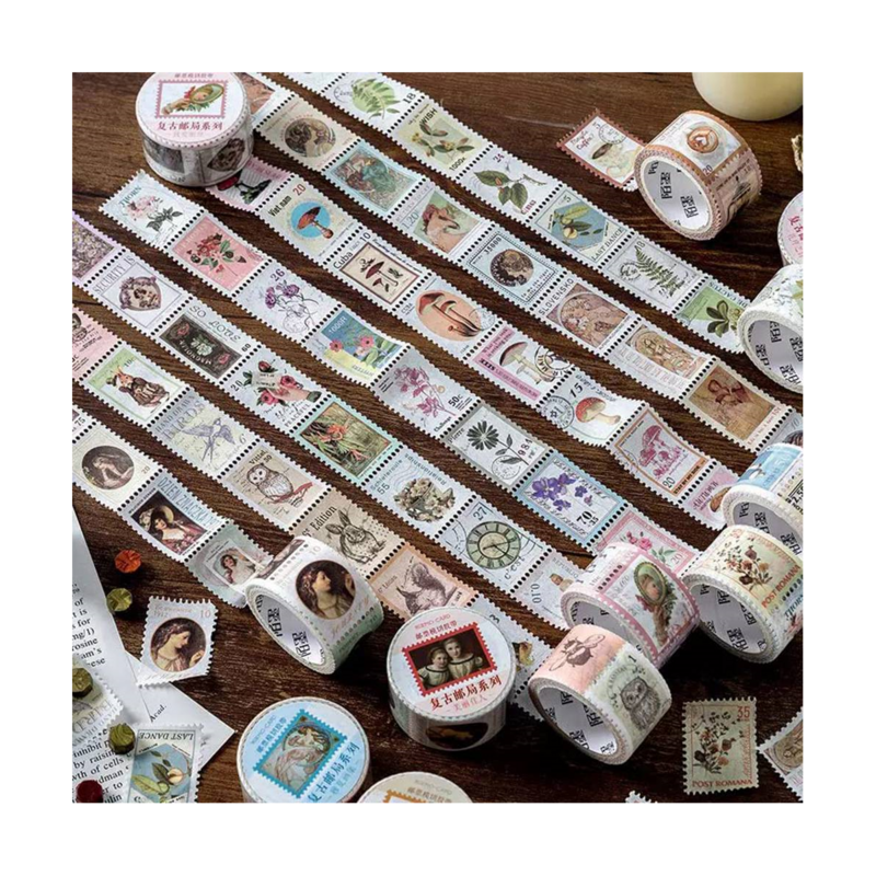 8 Rolls Vintage Stamp Washi Tape Set for Diary Photo Album Notebook Scrapbooking Planner Stationery Sticker