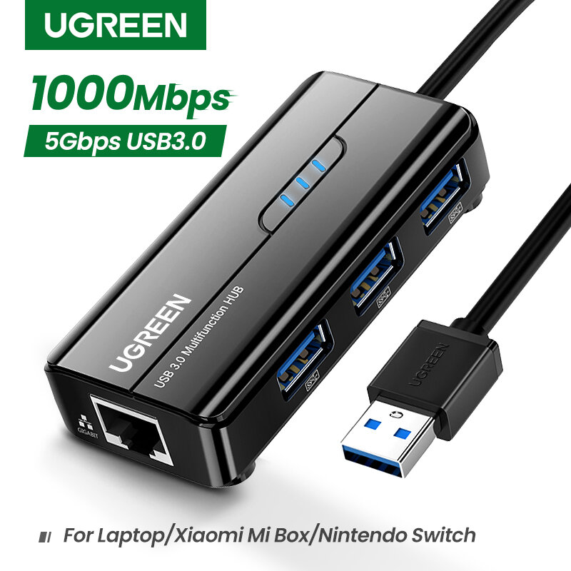 UGREEN USB إيثرنت USB3.0 إلى RJ45 1000Mbps محول إيثرنت لأجهزة الكمبيوتر المحمول شاومي Mi صندوق S فك التشفير USB Lan بطاقة الشبكة USB HUB