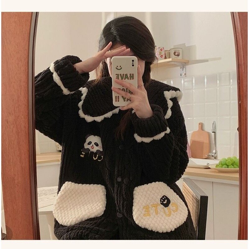 Panda Pyjama Frauen Herbst Winter neuen Stil Lounge wear Koralle Samt Wärme Erhaltung Flanell Plüsch verdicken Cartoon Home Wear
