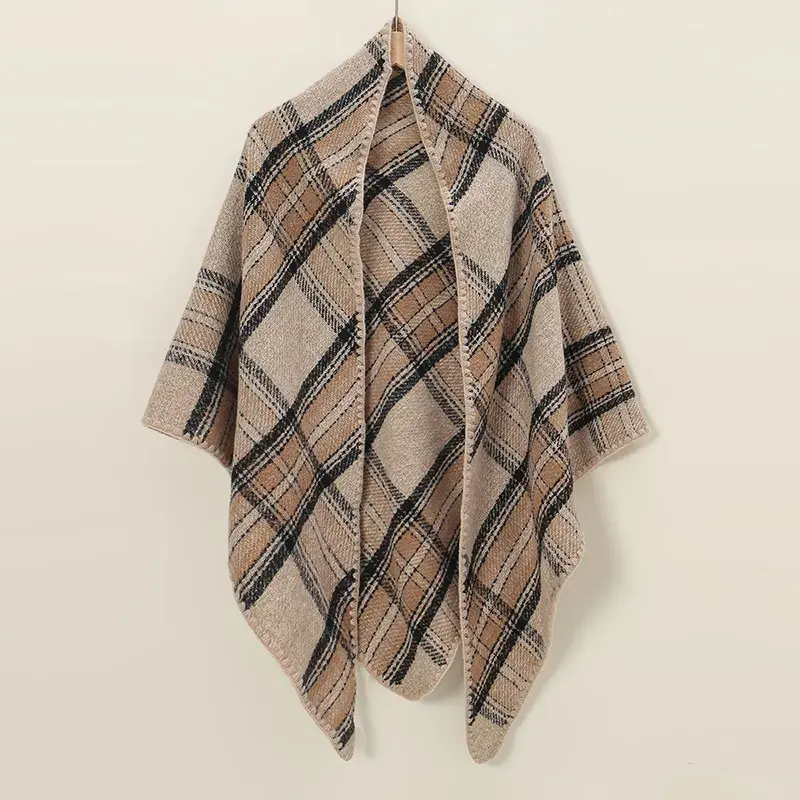 Capa de Poncho triangular para mujer, cárdigan frontal abierto, chal de punto, abrigo de Cachemira, Ponchos de primavera y otoño, nuevo diseñador