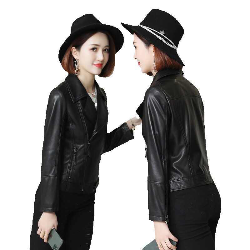 Leather Jacket, Sheepskin Motorcycle Short Leather Jacket, Spring New Single Leather Slimming Leather Jacket For Women