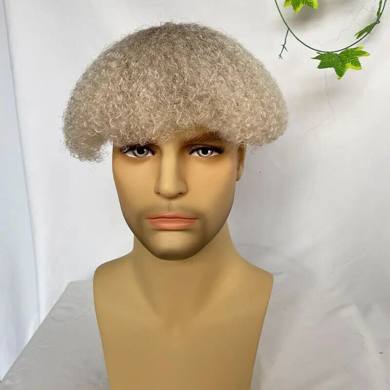 Tupé Afro rizado ondulado para hombres, pelucas de cabello humano, Base de encaje francés, unidad de sistema de cabello, Color Ombre, 4mm