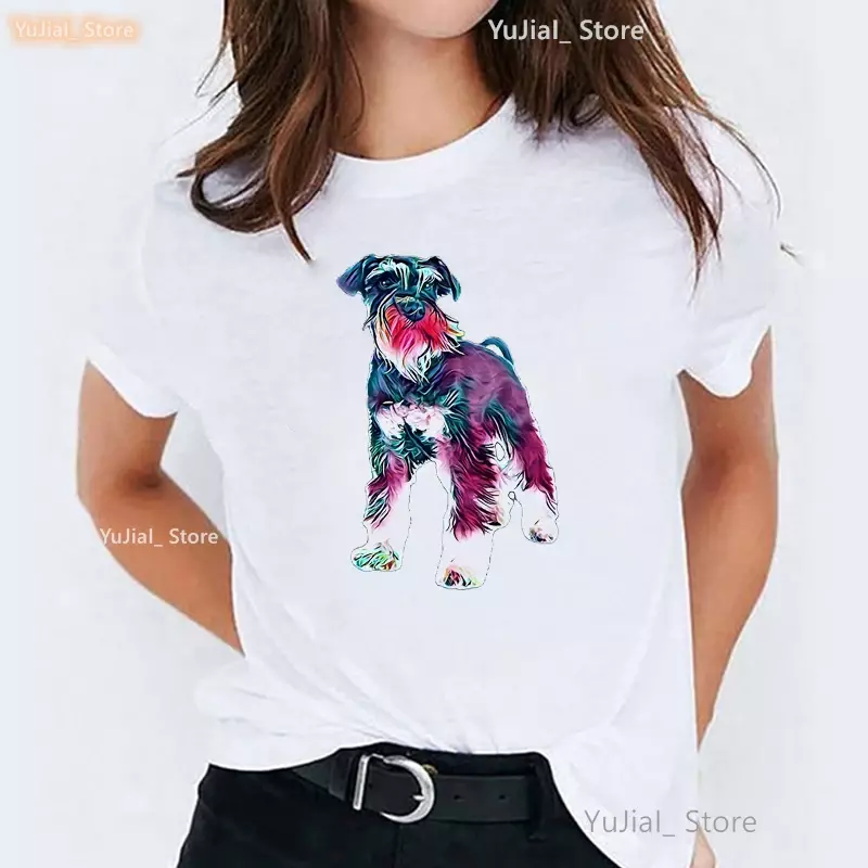 Camiseta con estampado de Schnauzer de acuarela para mujer, ropa Kawaii Harajuku, Tops de moda de verano, Beagle Dog/Boxer