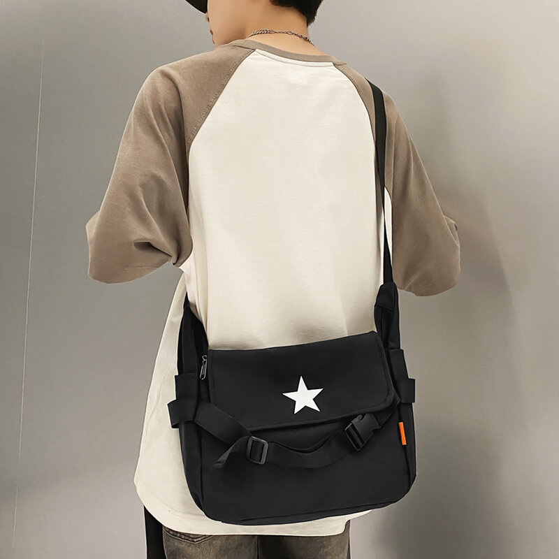Collage Student School Bags Women&Men Unisex Crossbody Bags Harajuku Messenger Bag Simple Nylon Shoulder Bag Bolso de Mujer