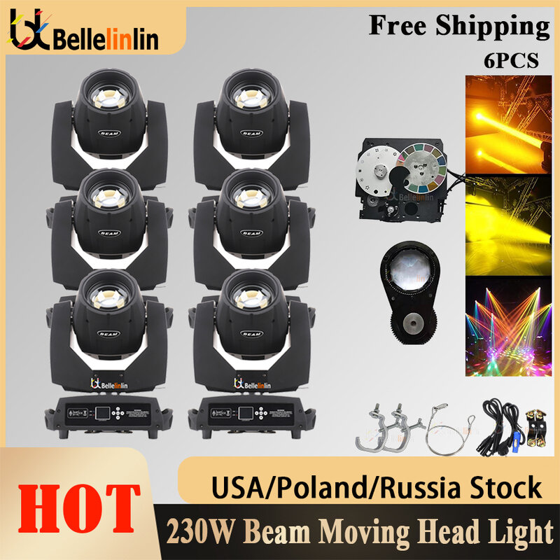No Tax 6Pcs Beam 230W 7R Moving Head Light for Indoor Stage DJ Club Patry KTV Concert Multiple DMX Modes Lighting Equipments