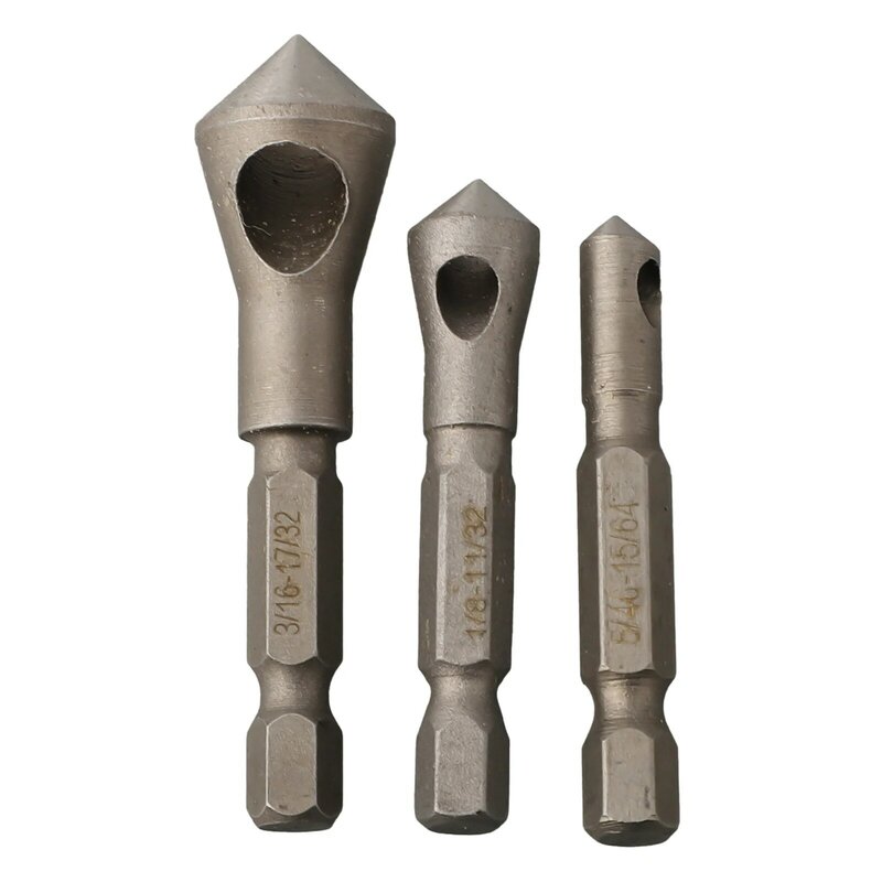 3pcs Chamfer Countersink Deburring Drill Bit Taper Hole Cutter 6.35mm Hex Shank For Woodworking Hole Punching Power Tool Parts