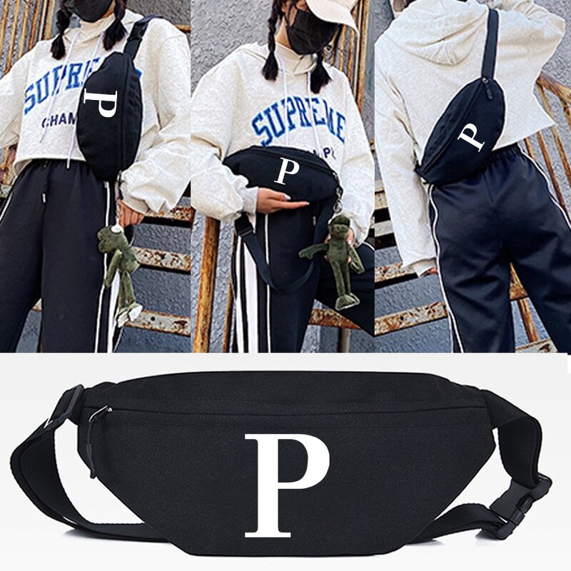 Riñonera deportiva para hombre y mujer, bolso de hombro con estampado de letras P, color blanco, a la moda, 2023