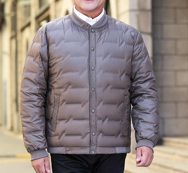 Jaket musim dingin pria, kualitas tinggi jaket musim dingin ringan modis warna Solid Slim Fit jaket kasual kerah putih Pria jaket angsa