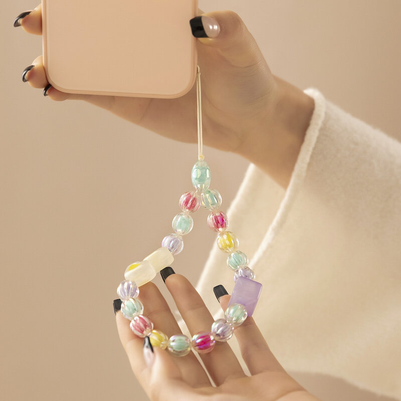 2023 neue Süße Acryl Telefon Kette Bogen Herz Form Perlen Handy Lanyard Armband Für Frauen Mädchen Telefon Hängen Schnur