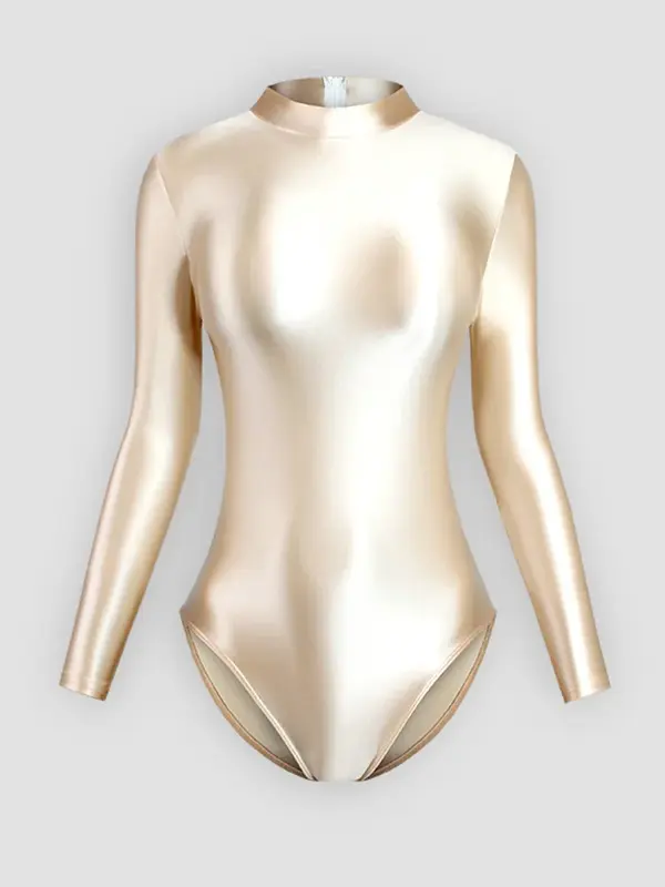 Frauen Erwachsene künstlerische Gymnastik Trikot Bodysuit Overall glänzende Seide glattes Öl glänzend schlanke hohe Taille Erwachsenen elastischen Yoga-Top