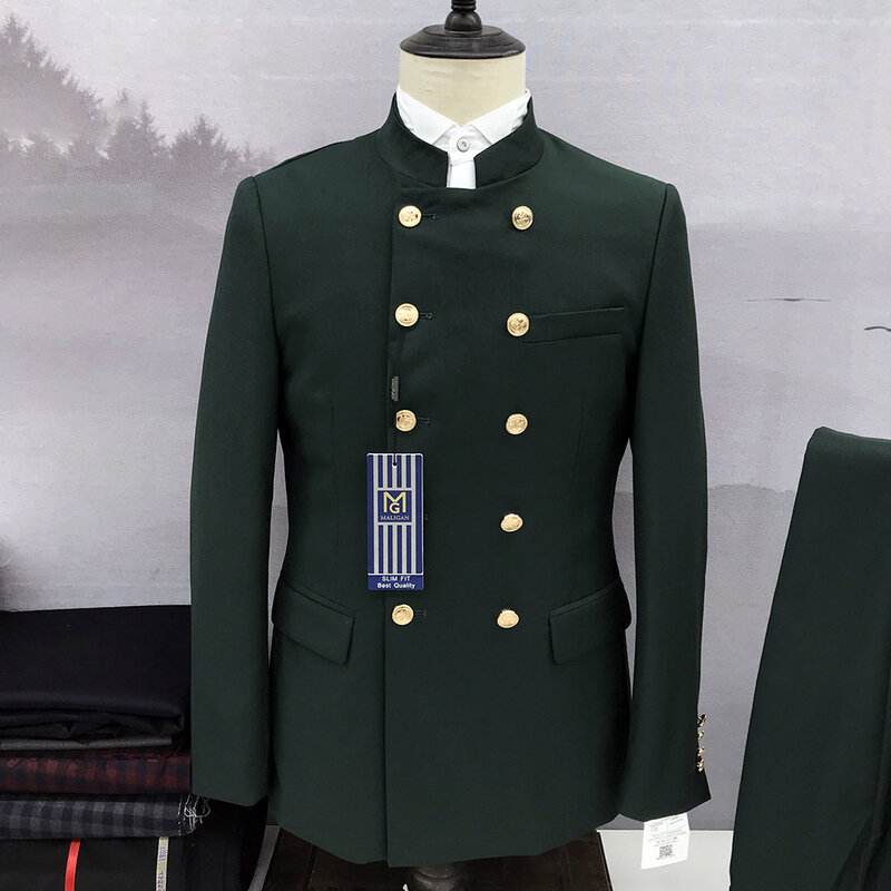 Herren Stehkragen im chinesischen Stil Slim Fit zweiteiliges Anzug-Set männliche Zhongshan Blazer formale High-End-Jacke Mantel Hose Hose