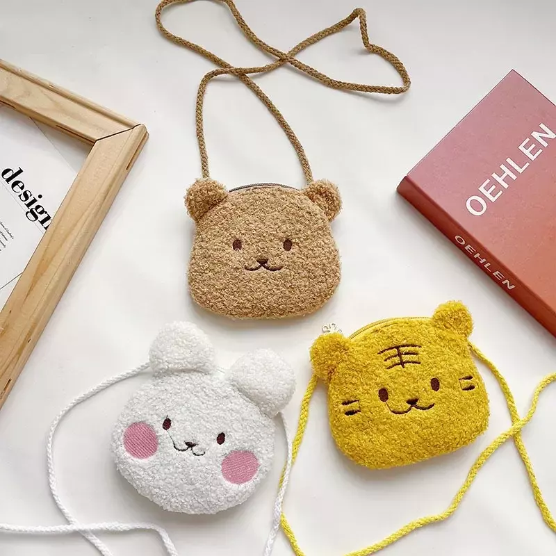 Soft Plush Bear Rabbit Cartoon Children Coin Purse Cute Animal Zipper Kid Shoulder Bag Girl Messenger Bag Mini Handbag Purse
