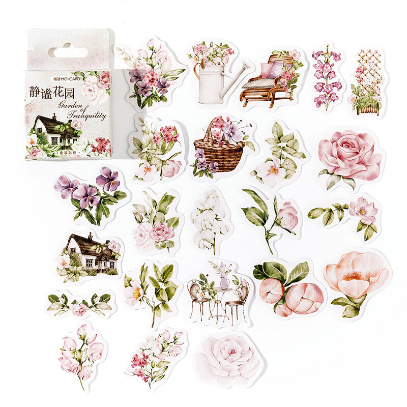 Autocollant fleurs artistiques scrapbooking, étiquette scrapbooking, en Carton, décoration, pour compte à main, diy bricolage, 44x44mm, 46 feuilles