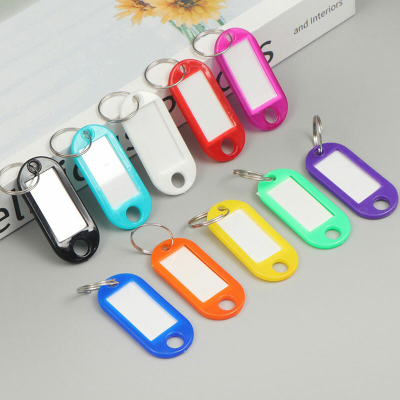Etiquetas para llaves de plástico resistente con ventana de etiqueta de anillo dividido para DIY, Kit de llavero con nombre numerado, etiquetas para equipaje, 10-50 Uds./lote