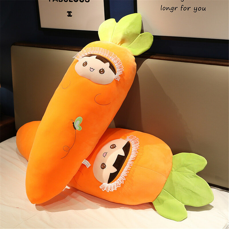 45-90cm kawaii cenoura brinquedo de pelúcia travesseiro simulação planta sorriso cenoura boneca macio recheado vegetal boneca presente de aniversário para crianças