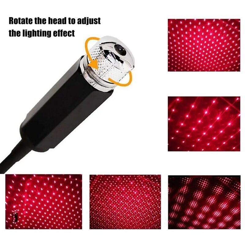 USB Car Roof Star Night Light Projector Atmosphere Star Projection Spotlight Interior Decoration Lamp 360 Degree Curved Plastic