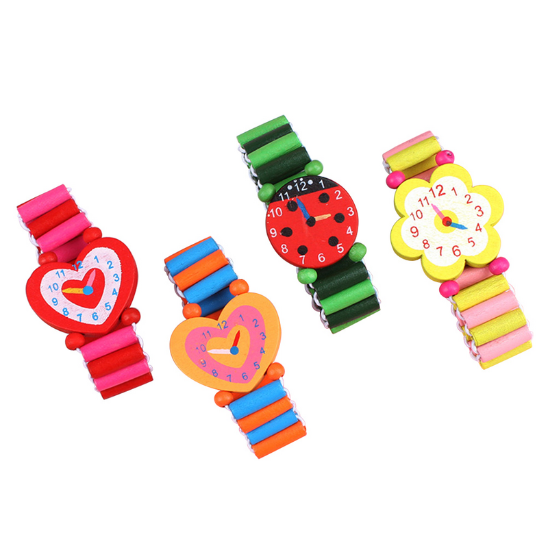 Reloj de juguete para niños pequeños, pulsera de madera falsa, manualidades, educativo, fiesta S