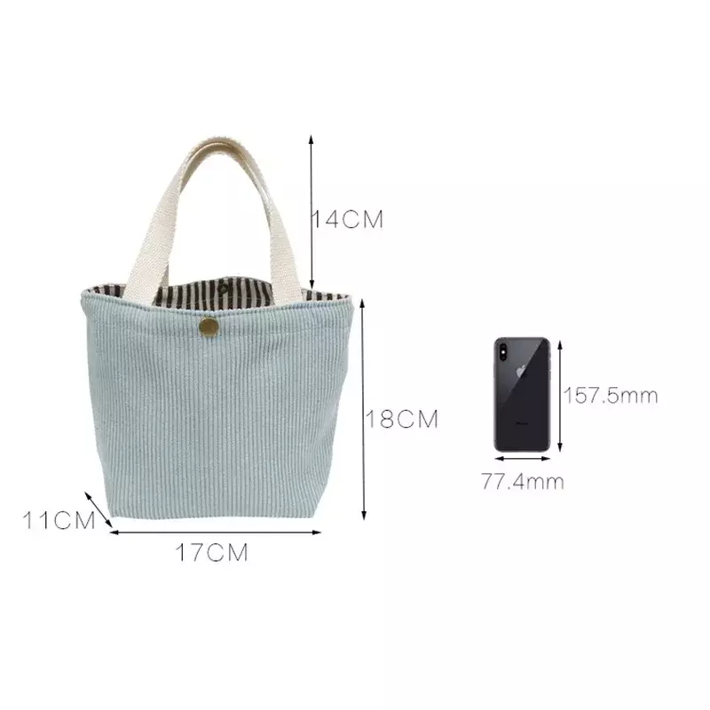 ADX06    Small Corduroy Lunch Bag for Women 2023 Eco Canvas Portable Tote Bags Mini Female Students Bento Picnic Food