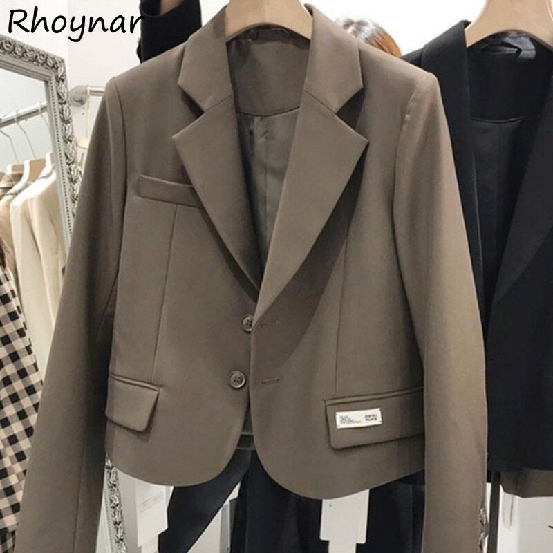 Cropped Suit Blazers for Women British Style Notched Stylish College Autumn Elegant Female Outerwear Casual All-match Chic Retro
