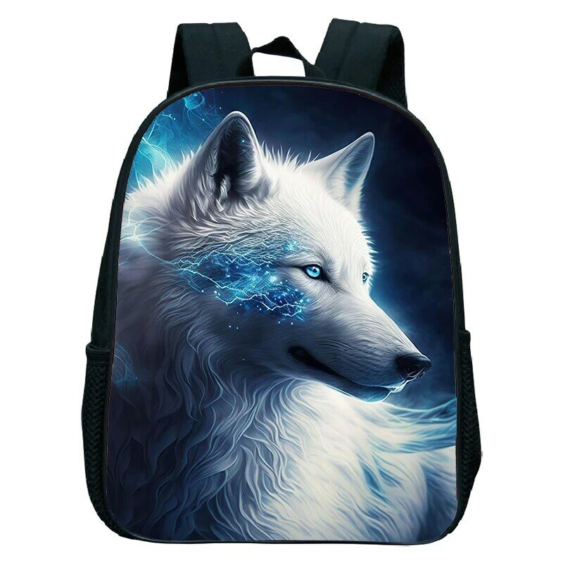 Mochila de lobo pintado para niños y niñas, bolsa de libros para jardín de infantes, mochilas de lobo aullando en la Luna, mochilas escolares pequeñas