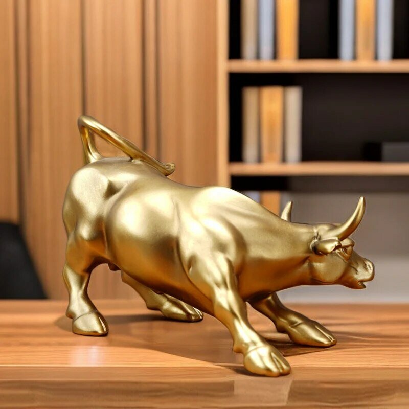 NORTHEUINS Wall Street Bull Market Resin Ornaments Feng Shui Fortune Statue Wealth Figurines For Office Interior Desktop Decor
