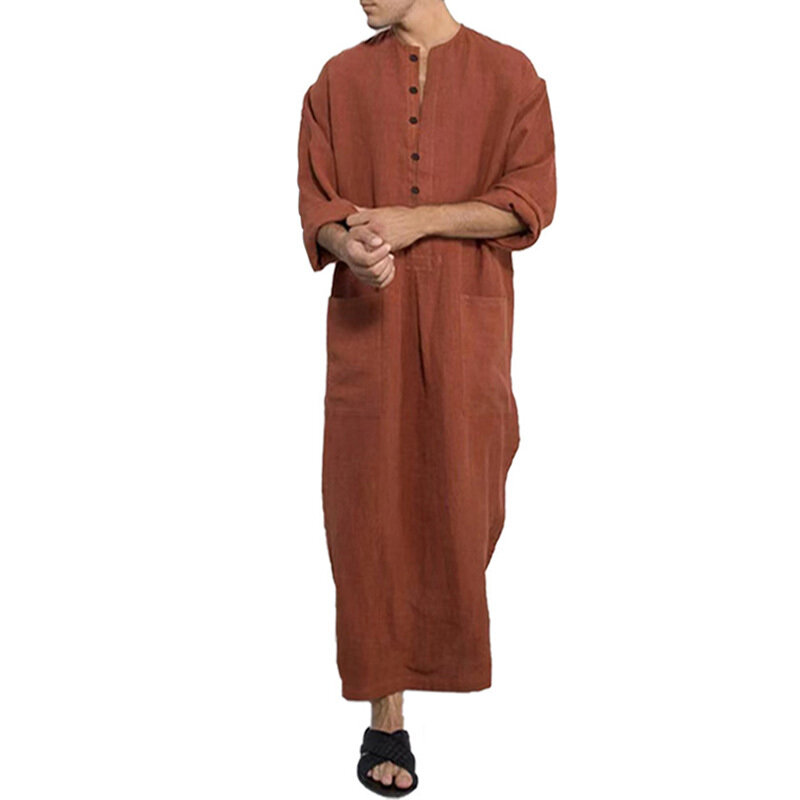 Мусульманский модный льняной кафтан Ближний Восток абайя Саудовский арабский Пакистан Thobe длинное платье Jubba Рамадан Мужская мусульманская одежда 5XL