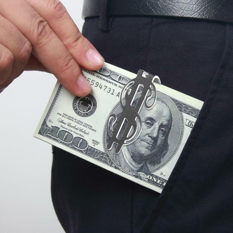 Klip uang simbol dolar baja tahan karat, dompet uang tunai sederhana modis untuk pria wanita