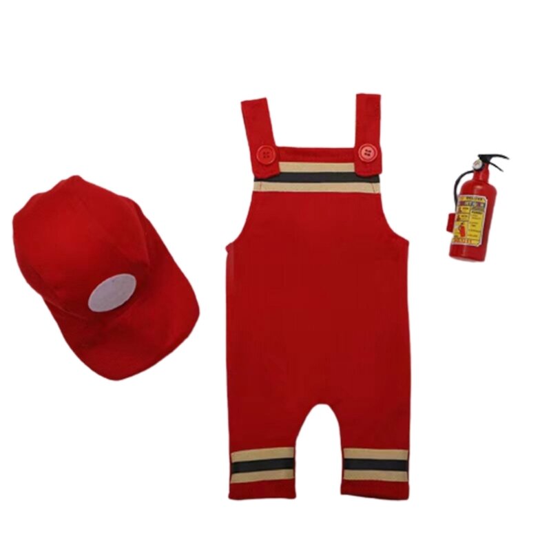 Baru Lahir Kostum Pemotretan Pakaian Seragam Pemadam Kebakaran Baju Monyet Foto Bayi Bodysuit