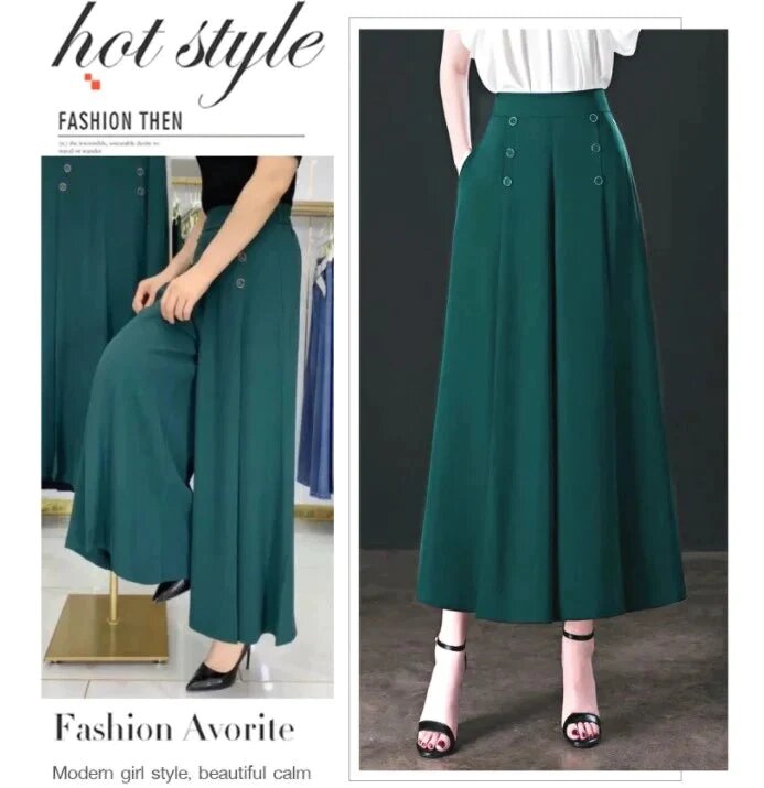 Hot Sale-Pleated Wide Leg Pants Women Loose Pants Wide Leg Outdoor Skirts Dance Party Clothing Pleated High Waist Elastic Long