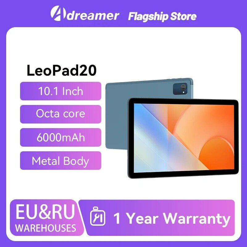 Adreamer LeoPad20 Tablet 10.1 inci RAM 3GB ROM 32GB, Tablet Quad Core Wifi Bluetooth Tipe C layar IPS