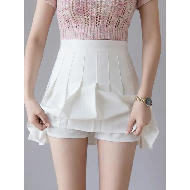 Falda plisada de cintura alta para mujer, minifalda rosa con cremallera, estilo Preppy coreano, elegante, para baile, Verano
