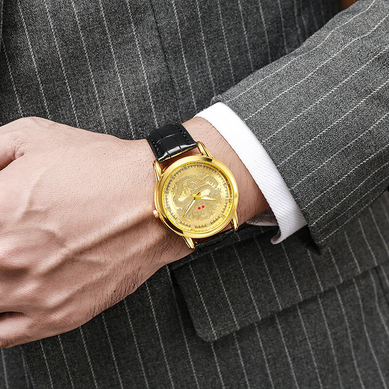 Men Watches Belt Quartz Watch Fashion Business Watch Jinlong Pattern