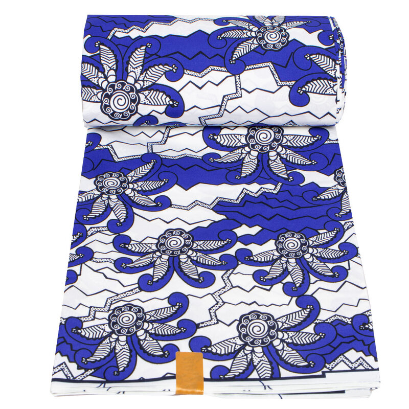 Tissu batik africain imprimé bleu et blanc, tissu Ankara pour vêtements, cire hollandaise de haute qualité