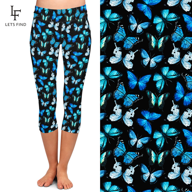 LETSFIND Summer Fashion 3D Butterfly Design druk cyfrowy wysokiej talii kobiety legginsy Capri legginsy treningowe