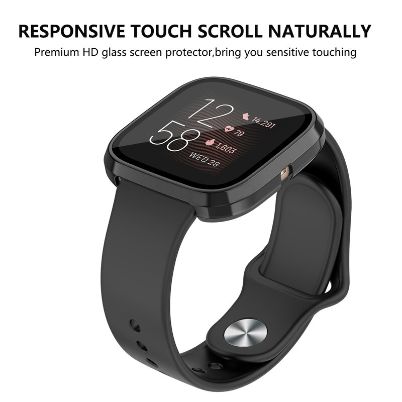 New Tempered Glass Screen Protector Case For Fitbit Versa 3/ Sense Cover Full Cover Bumper Shell For Fitbit Versa 3/ Sense Case