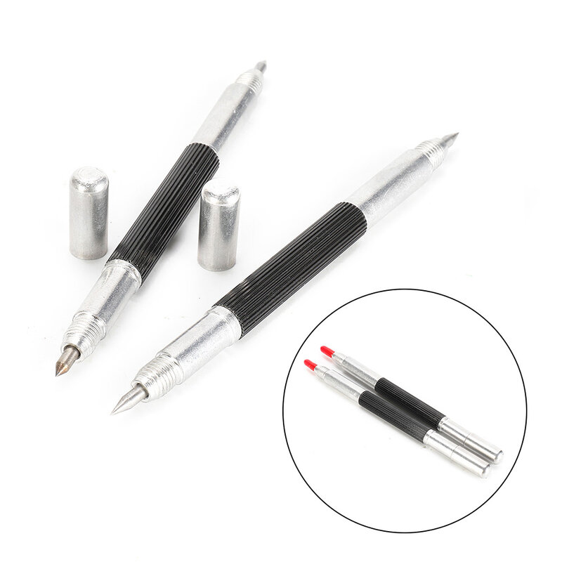 2pcs Double Ended Tungsten Steel Tip Scriber Clip Pen Ceramics Glass Shell Metal Construction Scribe Marking Tools 137mm