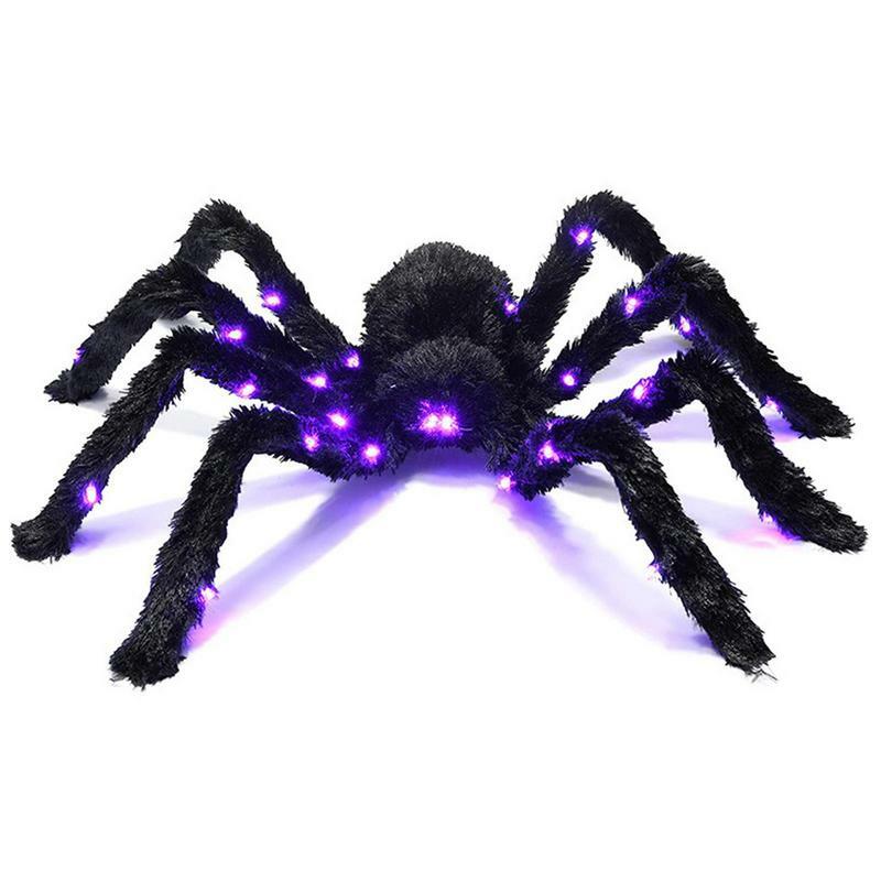 Luminous Halloween Spider for Kids Brinquedo de pelúcia elétrico Pingente de aranha gigante brilhante Decoração de casa Adereços de festa de Halloween Brinquedos de brincadeira Presentes